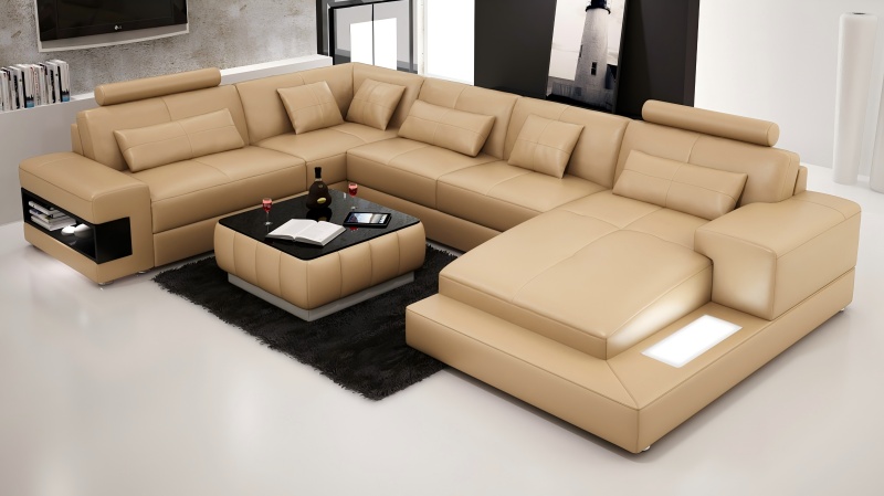 Sofa da lớn 4 mét, thiết kế tối giản cũng có thể chứa cả gia đình